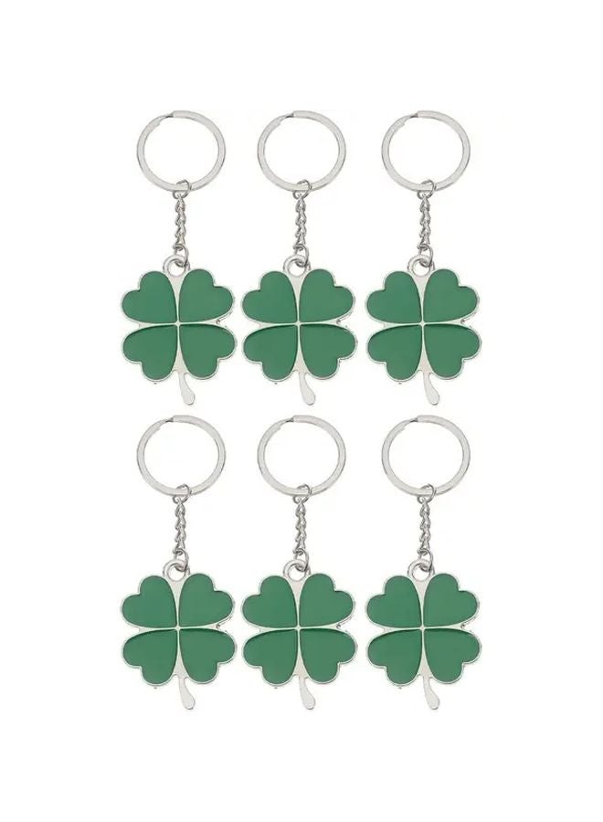 6pcs Alloy Four Leaf Clover Keychains Lucky Shamrock Charm Keyrings Gifts - Image 2